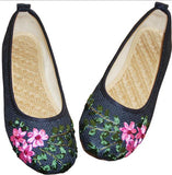 Vintage Embroidered Women Flats Flower Slip