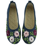 Vintage Embroidered Women Flats Flower Slip