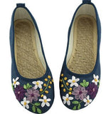 Vintage Embroidered Women Flats Flower Slip