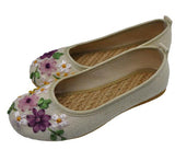 Vintage Embroidered Women Flats Flower Slip