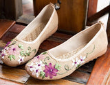 Vintage Embroidered Women Flats Flower Slip