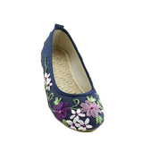 Vintage Embroidered Women Flats Flower Slip