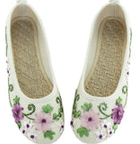 Vintage Embroidered Women Flats Flower Slip