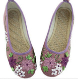 Vintage Embroidered Women Flats Flower Slip