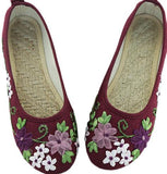 Vintage Embroidered Women Flats Flower Slip