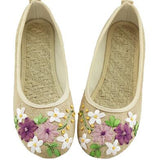 Vintage Embroidered Women Flats Flower Slip